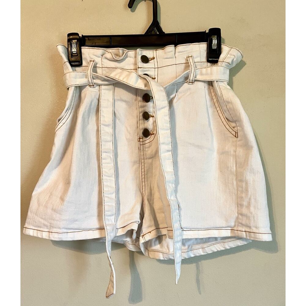 GB Denim Shorts Juniors 9 white Ivory Jean Button Fly Paperbag Shorts